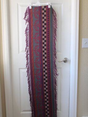 Mackenzie-Childs HIGHLY RARE, Wool fringed Checkered and Thistle Table Runner